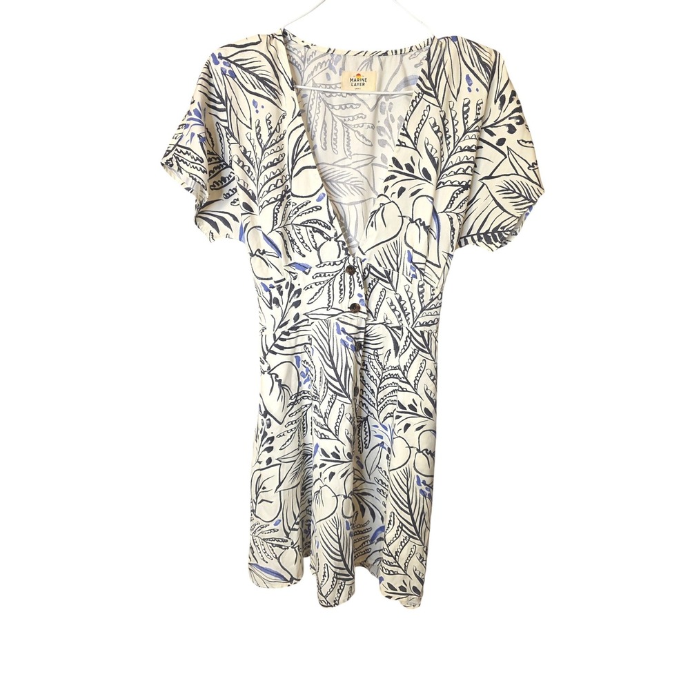 Marine Layer Camilla Dress S White Botanical Tencel Mini Pockets Resort Travel